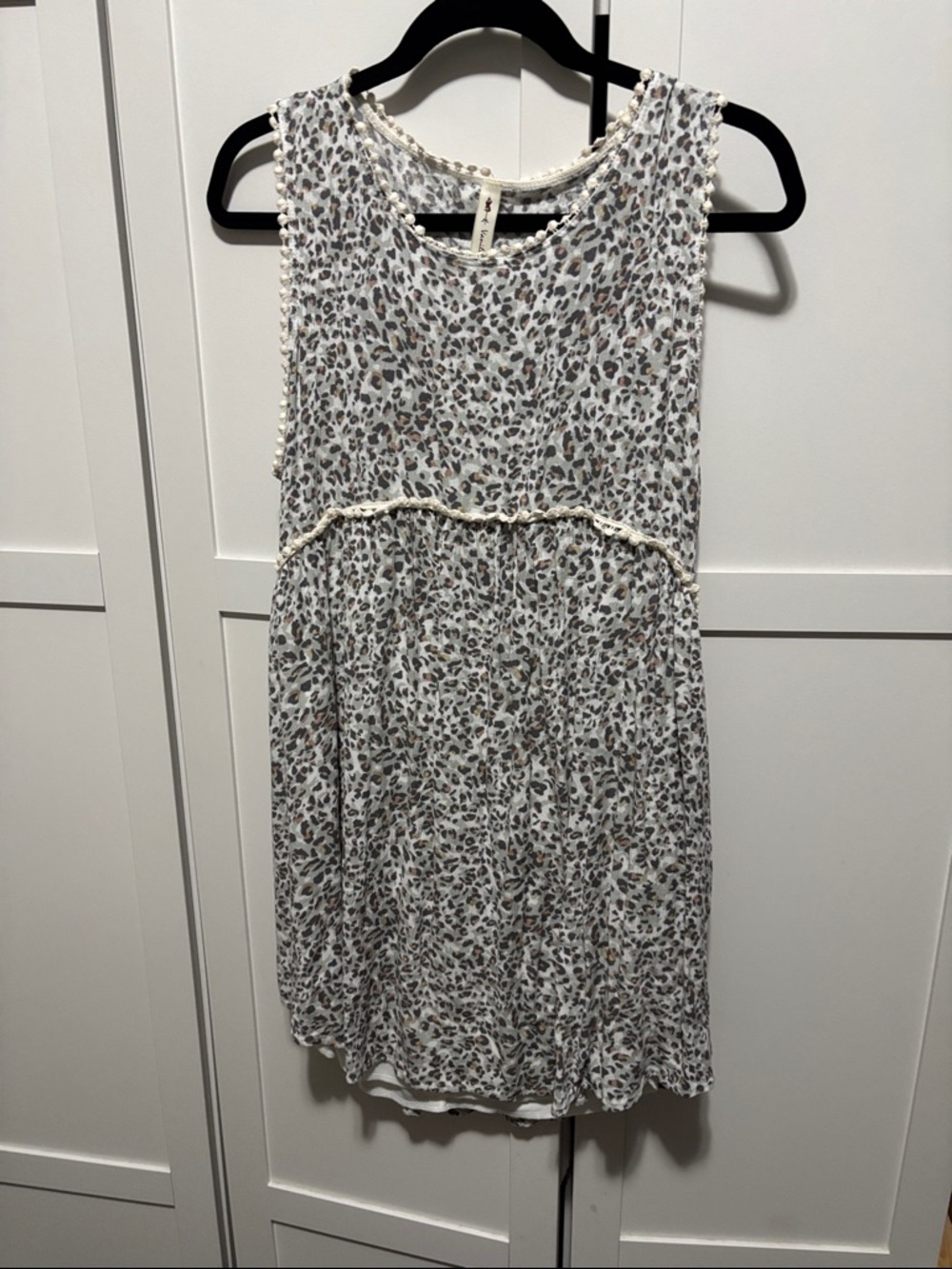 Vanilla Bay White and Brown Leopard-Print Sleeveless Midi Dress